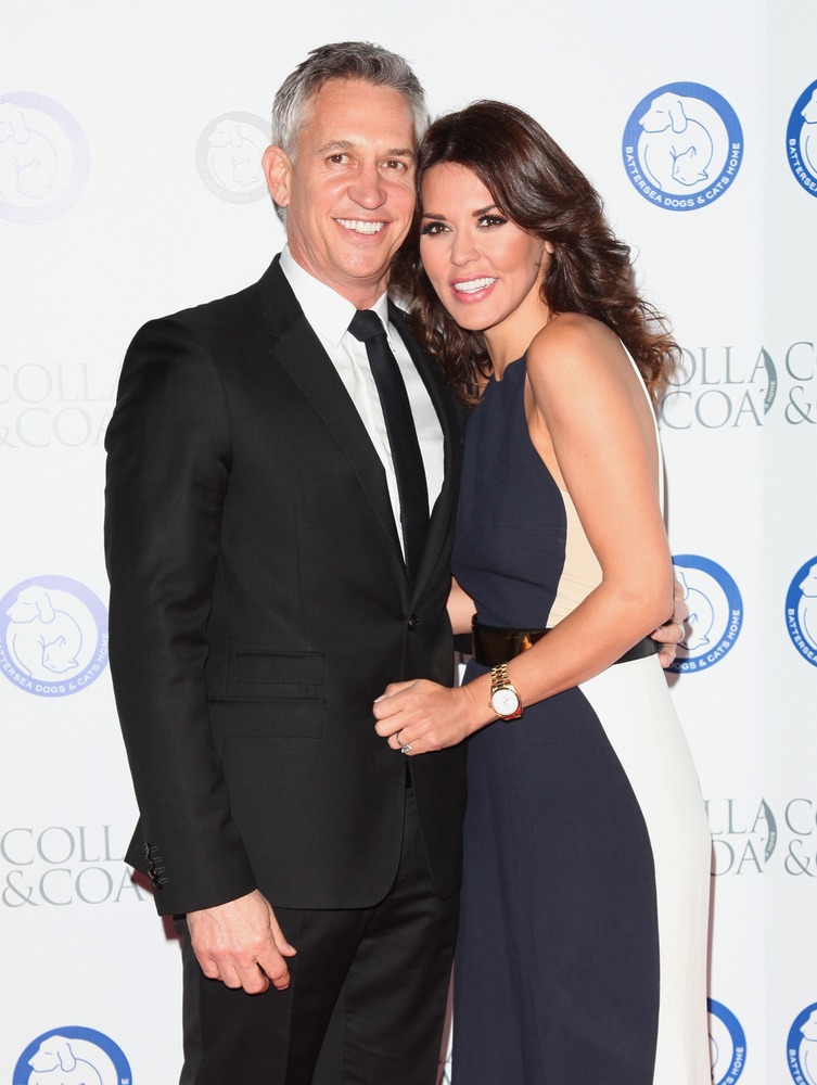 Gary and, Danielle, Lineker, arrives, for, the collar and, coats