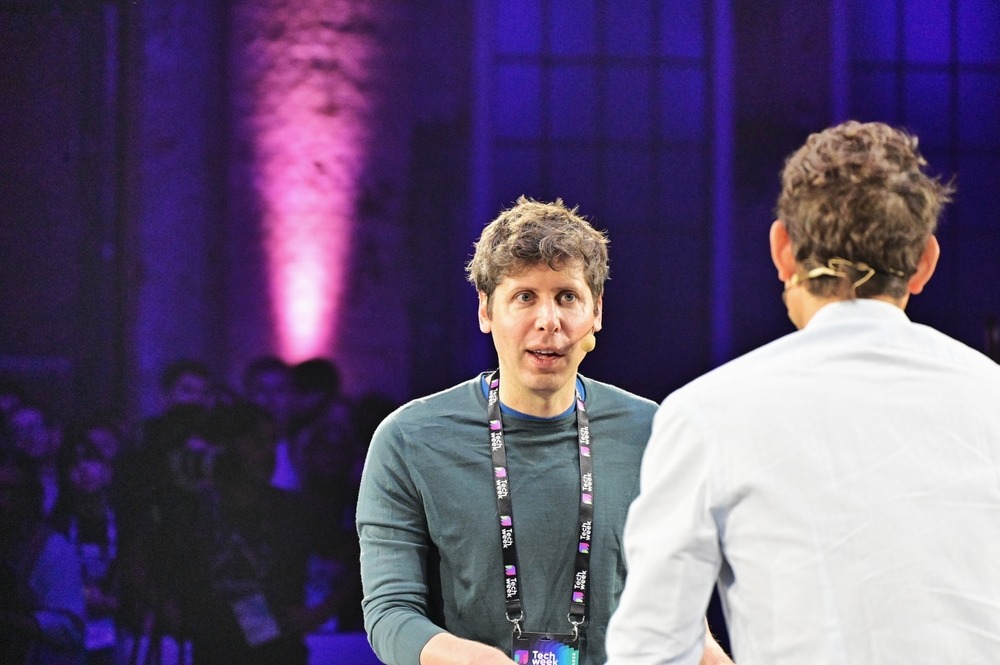 Sam, Altman, Openaai, CEO, during, A, speech, with John, Elkann