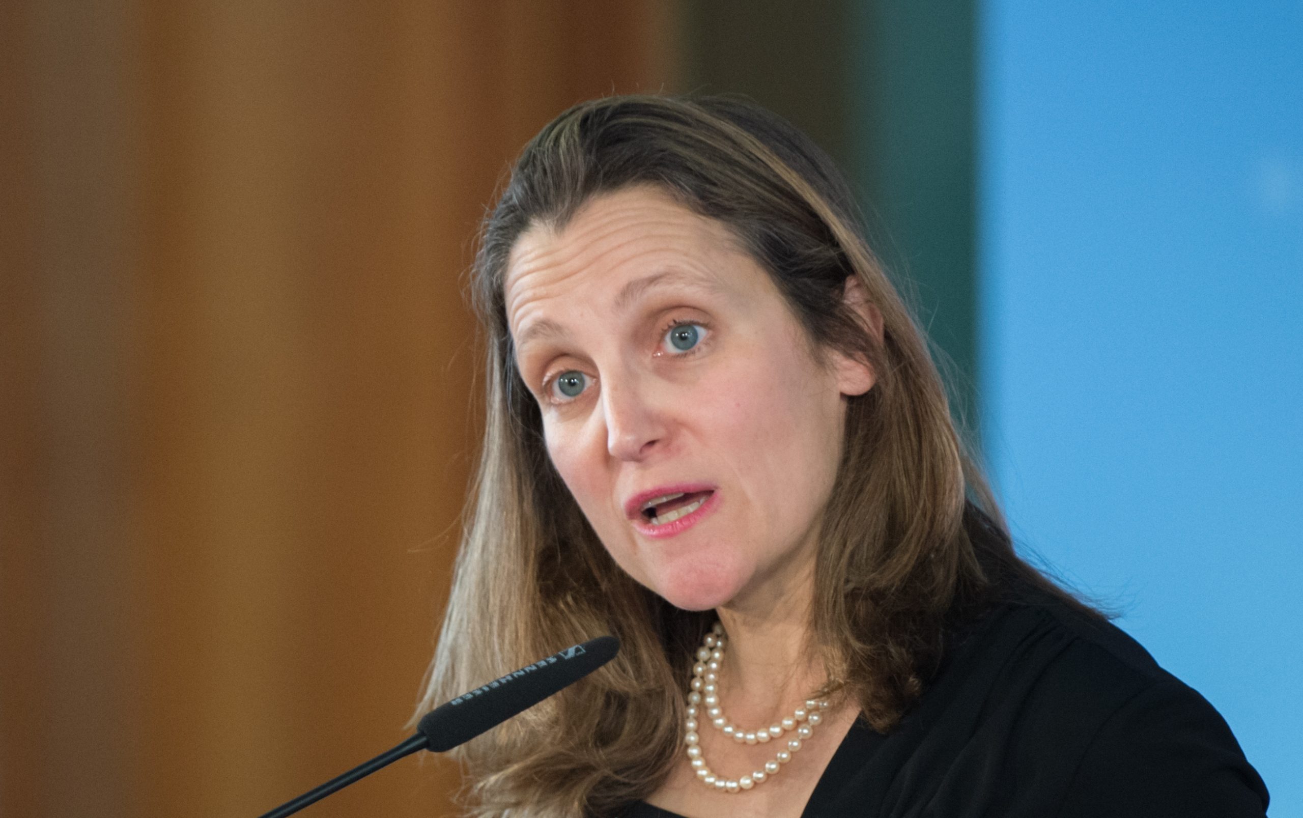 Berlin ,, Germany ,, 2018 04 17 :, Chrystia, Freeland, answers, questions, AT, A, Press