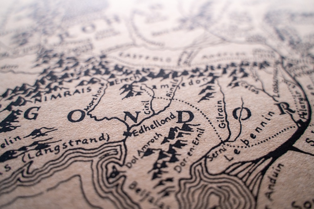 Region, von, Gondor, on, the map, from, medium earth.