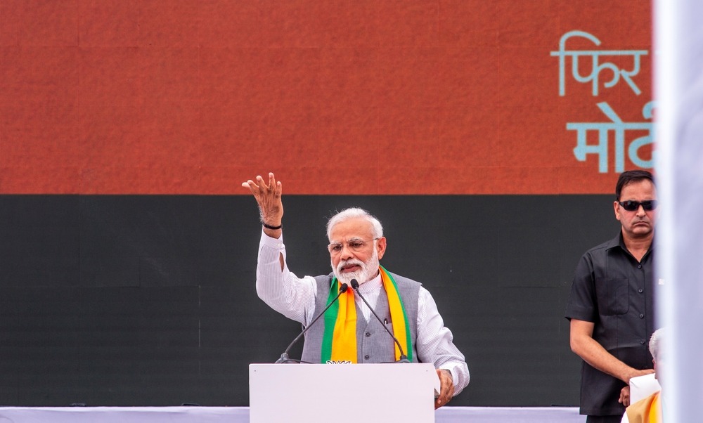 New, Delhi ,, India April 8, 2019: Prime, Minister, Narendra, modes, delivery