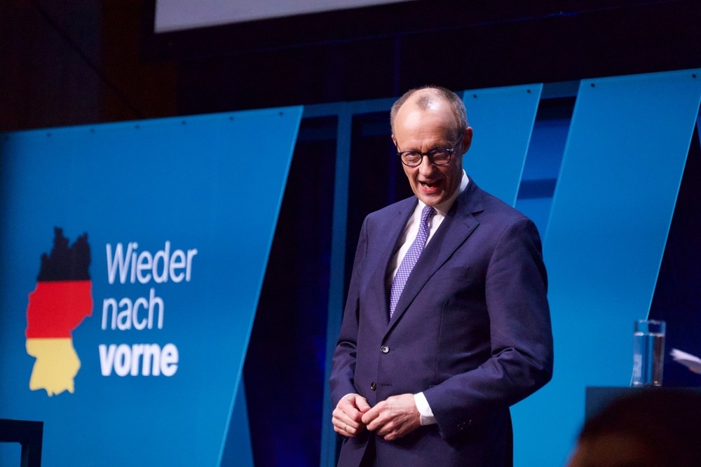 Darmstadt ,, Germany., February 20, 2025., Friedrich, Merz, Chancellor, candidate, (CDU),