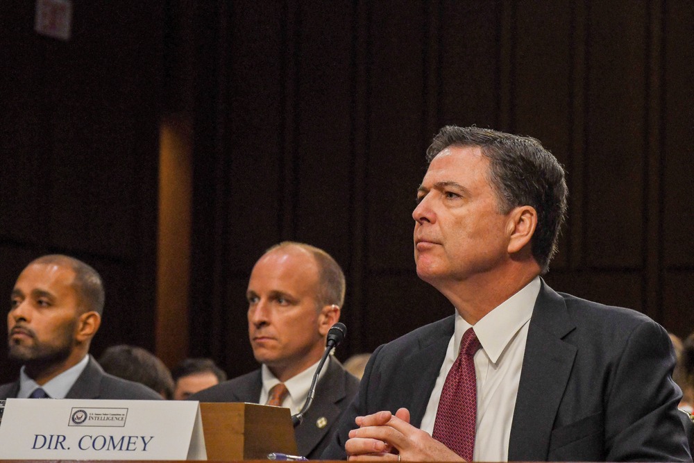Former FBI, director, James, Comey, attested, in, in front, from the